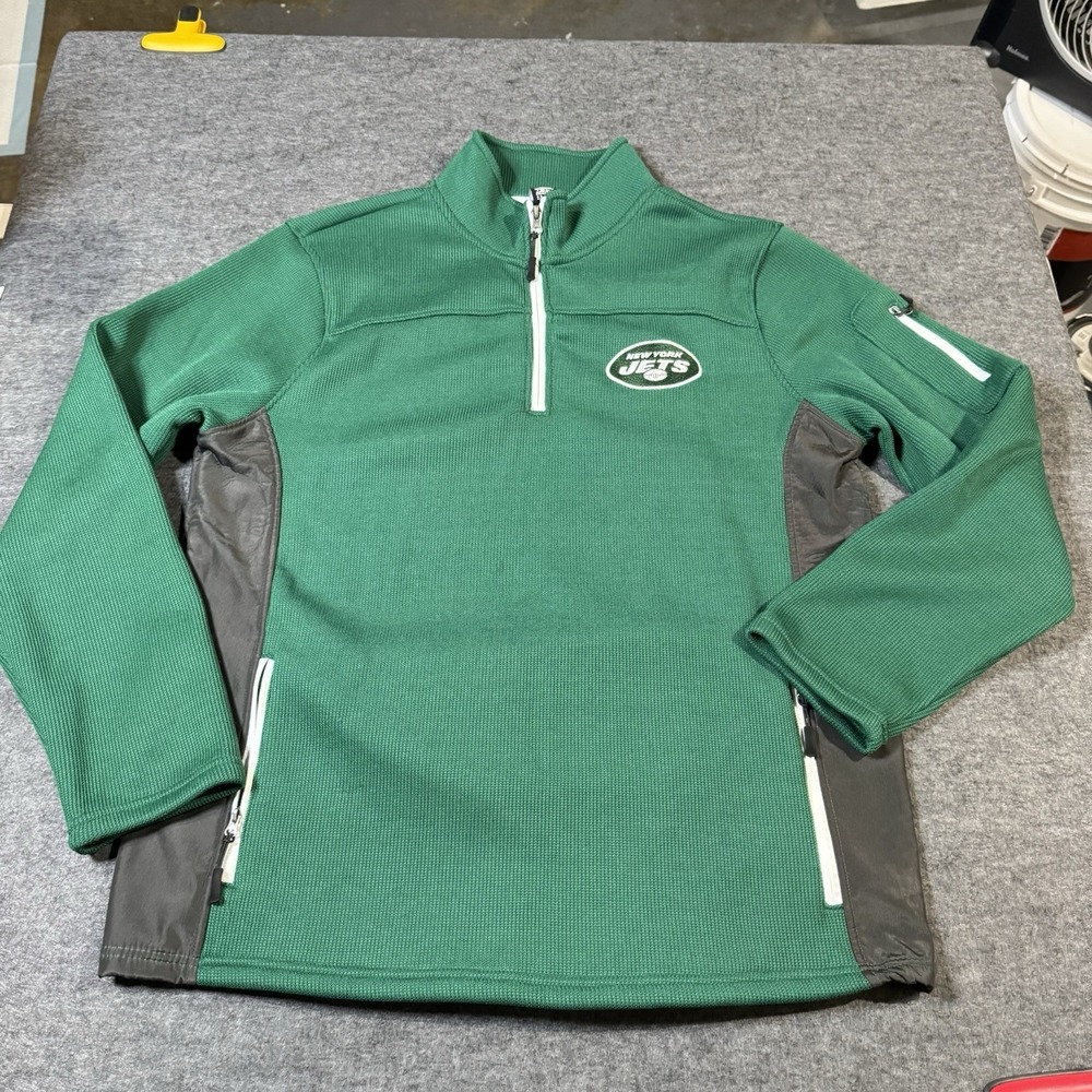 New York Jets 1/4 Zip Pullover Mens L Green NFL Team Apparel Embroidered Logo